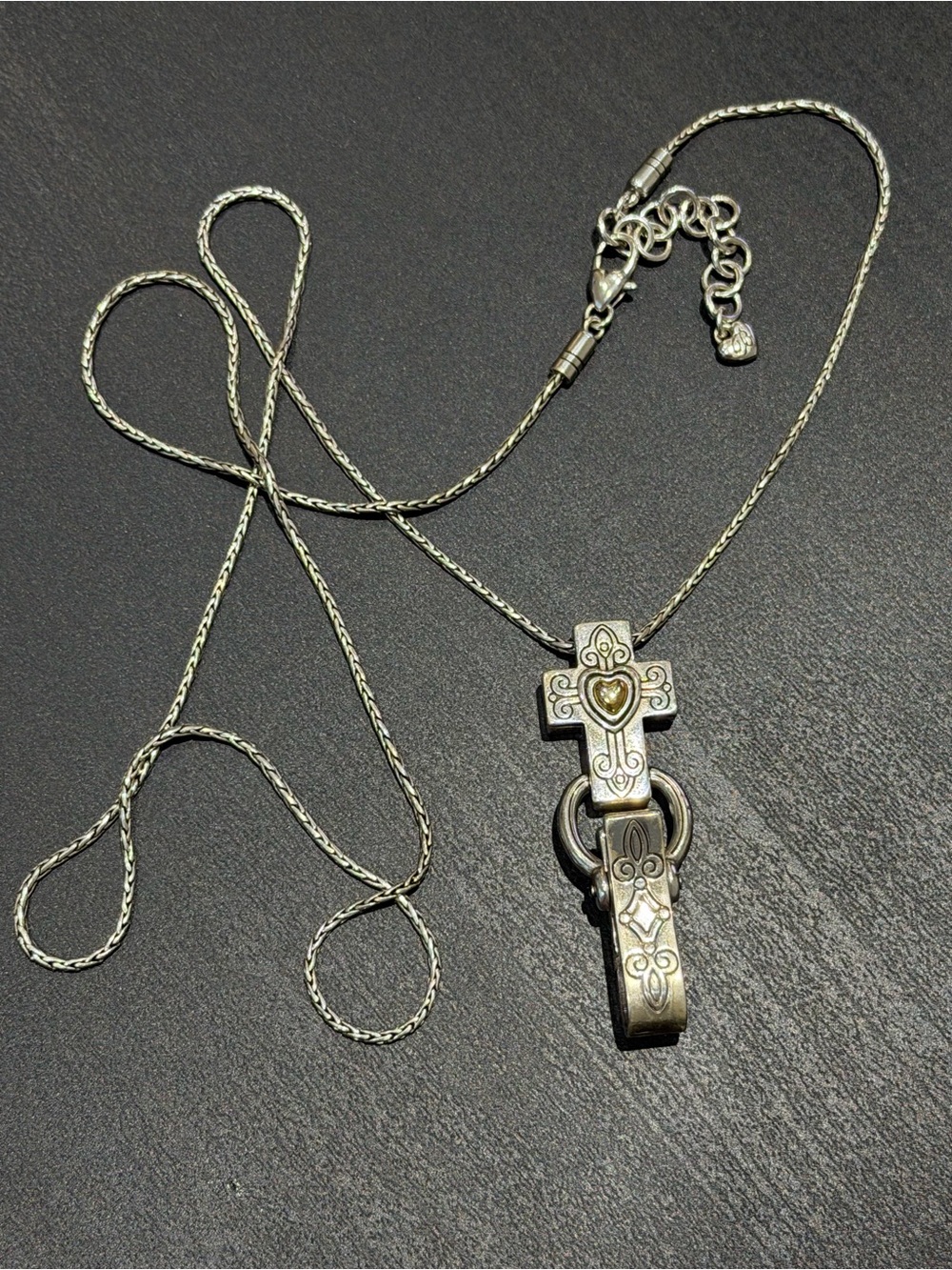 Brighton silver-plated Heart Cross Pendant Necklace .